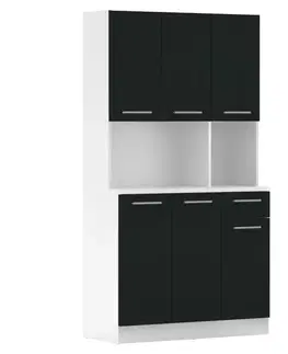 Kuchynské linky KONDELA Pelion New šesťdverový kredenc biela / čierna