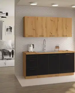 Kuchynské linky Kuchyňa Modena 180cm čierny/dub artisan