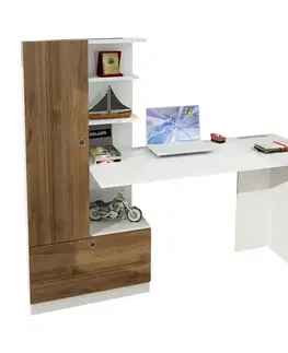 Písacie stoly Písací stôl Domingos - White, Walnut