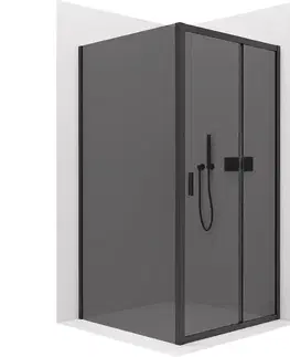 Sprchovacie kúty CERANO - Sprchovací kút Varone LINE Ľ/P - 6 mm - čierna matná, grafitové sklo - 110x100x195 - posuvný CER-8050BD7215