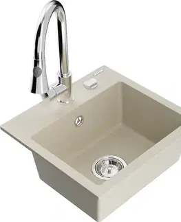 Kuchynské drezy MEXEN/S MEXEN/S - Milo granitový drez 1-miska vrátane batérie Elia, béžová 6505-69-670101-00