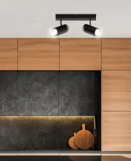 Stropná svetla STROPNÁ LAMPA LAGOS ČIERNA 2X15 GU10 TIENIDLO ČIERNA+DREVENÁ
