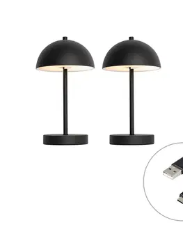 Lampy Sada 2 vonkajších stolových lamp hríb čierny nabíjateľný - Keira