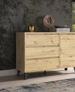 Komody KONDELA Bogan New 1D3S jednodverová komoda so zásuvkou dub artisan