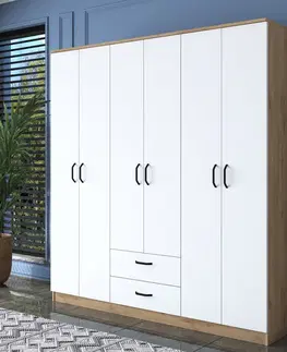 Šatníkové skrine LITER satní skriňa so šuplíkom, orech/biela