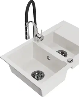 Kuchynské drezy MEXEN/S MEXEN/S - Gaspar granitový drez 1.5 s odkvapkávačom vrátane batérie Aster, biela 6507-20-73450-07-B