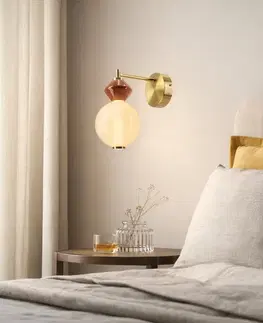 Nástenné svetlá FLORES lampa kinkiet mosiężny+brązowy 7W LED 3000K klosz biały