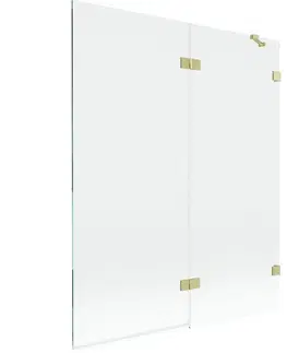 Sprchové dvere MEXEN/S - Lunar vaňová zástena 2-krídlová pravá 140 x 150, transparent, zlatá kartáčovaná 897-140-100-55-00-P