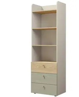 Vitríny a regály do obývačky Regál Yuki 5 Eukalyptus/Sivá Béžová/Olejovaný Dub