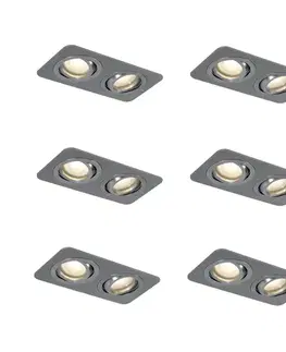 Zapustené svietidlá Sada 6 zaoblených zapustených bodových svetiel Gunmetal GU10 50 mm nastaviteľné IP44 2-svetlá - Alberto