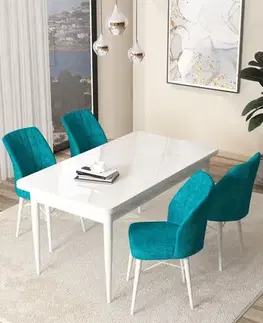 Jedálenské sety Dining Table & Chairs Set (5 Pieces) Arp - White, Turquoise