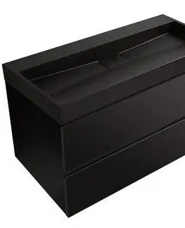Kúpeľňový nábytok CERANO - Kúpeľňová skrinka Carole - čierna matná + umývadlo z lit. mramoru Vita - čierna matná - 100x58x46 CER-669043