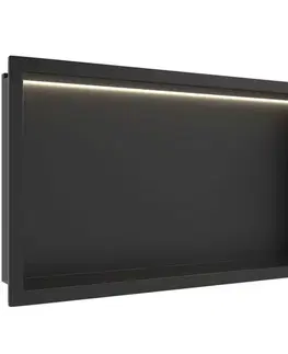 Regály a poličky CERANO - Zápustná polička/nika do obkladu s LED osvetlením - čierna matná - 60x30x10 CER-028782