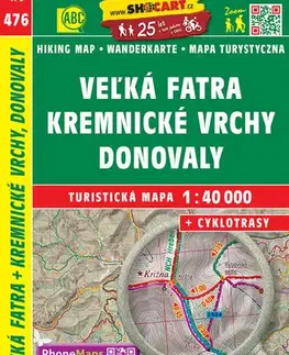 Turistika, skaly Veľká Fatra, Kremnické vrchy, Donovaly 1:40T turistická mapa 476