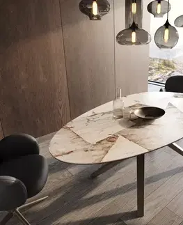 Jedálenské stoly DELIFE Jedálenský stôl Edge oválny 220x120 keramika Iris FMG Patagonia Lappato Zenthara hranatý kov efektová úprava titánová