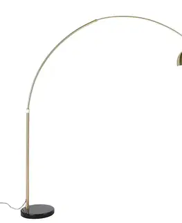 Oblúkové lampy Stojaca lampa mosadz s čiernym mramorovým podstavcom s mosadzným tienidlom - XXL