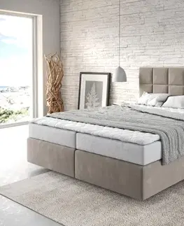 Postele Boxspring DELIFE Boxspring posteľ Dream-Fine 160x200 cm mikrovlákno béžová s matracom a topperom