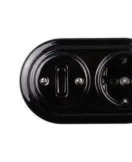 Predlžovacie káble Elhard - Keramický retro vypínač č. 1 a zásuvka 230 V s rámikom SCHUKO čierna EF0107+EF0099+EF0105
