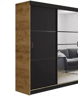 Spálňové šatníkové skrine Skriňa Retro 138 4L craft/ Dvierka čierna