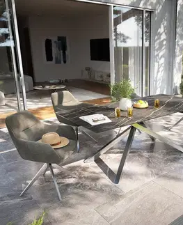 Záhradné stoly DELIFE Záhradný jedálenský stôl Edge 200x100 cm keramika Laminam® Noir Desir hnedá krížová podstava obdĺžnik čierna