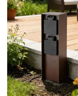 Záhradné lampy BRILAGI - Vonkajší zásuvkový stĺp PILLAR 2Z SCHUKO 230V IP44 hnedá BRI814