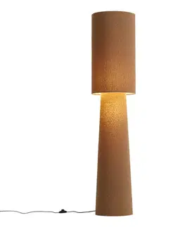 Stojace lampy Japandi stojaca lampa hnedá látka Teddy 2-svetelná - Trompet