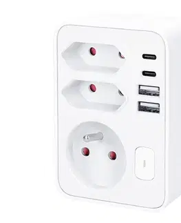 Predlžovacie káble  P109PD20 - Rozbočovacia zásuvka 1×16 A + 2×2,5 A s 2× USB A+C nabíjačkou biela P109PD20