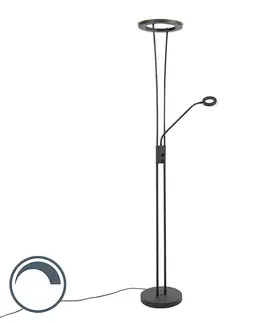Stojace lampy Moderná stojaca lampa čierna vrátane LED s ramenom na čítanie - Divine