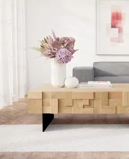 Konferenčné stolíky DELIFE Konferenčný stolík Puzzle 120 cm 4 zásuvky dub prírodný podstava závesná kov čierna