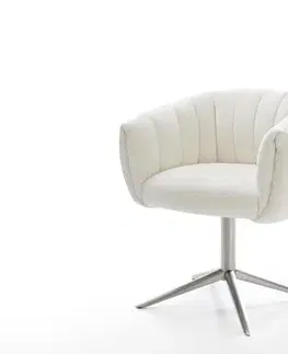 Jedálenské stoličky DELIFE Jedálenská stolička Jada-Flex bouclé soft béžová kovová krížová podstava nerezová oceľ 360° otočná hojdacia funkcia vrecková pružina