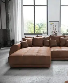 Rohové sedacie súpravy DELIFE Rohová pohovka Violetta 300 x 220 cm imitácia kože hnedá variabilné ležadlo