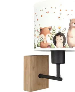 Svietidlá BRILAGI - Nástenné svietidlo BOBO WOOD 1xE27/25W/230V dub/čierna/biela/so zvieratkami BG1561+BG5587
