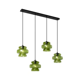 Závesné svietidlá Retro závesná lampa čierna so zeleným sklom 4-svetlá - Denise
