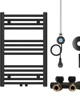 Doplnky do kúpeľne CERANO - Koupelnový radiátorový set Benito - kombinované vytápění, wifi tyč - středové připojení 50 mm - 300W - černá matná - 700x450 mm CER-152536