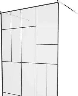 Sprchové dvere MEXEN/S - KIOTO samostatne stojaca sprchová zástena 100 x 200, transparent/čierna vzor 8 mm, chróm 800-100-002-01-78