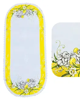 Obrusy Veľkonočný obrus Zajačiky žltý 50x110cm TiaHome