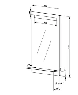 Kúpeľňové zrkadlá AQUALINE - Zrkadlo s LED osvetlením a policou 50x80cm, gombíkový vypínač ATH52