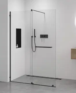 Sprchové dvere CERANO - Sprchová zástena Walk-in Medin L/P - 8 mm - čierna matná, transparentné sklo - 180x195 - dvojdielna posuvná CER-478027