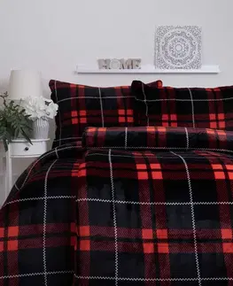 Obliečky MKLozkoviny.sk Francúzske obliečky mikroplyš Exclusive – Scot červené - 220 × 200 cm - 70 x 90 cm