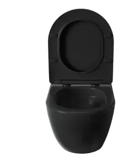 Záchody Wc s doskou softclose závesné vírové SAT Fusion čierna mat zadný odpad SATFUS010RTORPBKM SATFUS010RTORPBKM