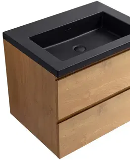 Kúpeľňový nábytok CERANO - Kúpeľňová skrinka Carole - dub medový + umývadlo z lit. mramoru Ovo - čierna matná - 60,5x53x46,5 CER-979928