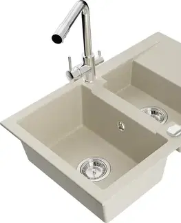Kuchynské drezy MEXEN/S MEXEN/S - Gaspar granitový drez 1.5 s odkvapkávačom vrátane batérie Duero, béžová 6507-69-671600-00