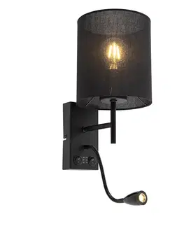 Lampy Moderná nástenná lampa čierna s bavlneným tienidlom - Stacca