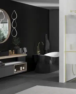 Sprchové dvere MEXEN/S - Kioto+ Sprchová zástena WALK-IN s poličkou a držiakom uterákov 120 x 200, transparent/dekor, zlatá kartáčovaná 800-120-121-55-35