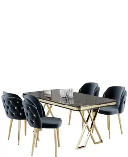 Jedálenské sety Dining Table & Chairs Set (5 Pieces) Rigel - Black Marble, Gold, Anthracite