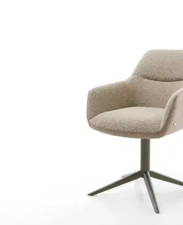 Jedálenské stoličky DELIFE Otočná jedálenská stolička Pejo-Flex zmiešané materiály tmavobéžová podstava s efektom titánová 360° otočná hojdacia funkcia vrecková pružina