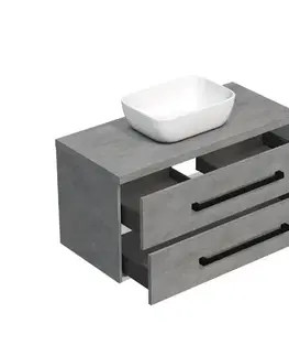 Kúpeľňový nábytok Kúpeľňová skrinka s čiernou úchytkou a krycou doskou SAT Cube Way 100x47,5x46 cm betón mat CUBE46C1003BESAT45 CUBE46C1003BESAT45