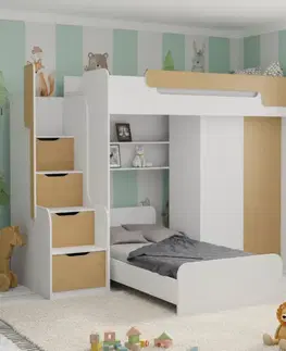 Postele ArtBed Multifunkčná poschodová posteľ so skriňou DORIAN II Farba: Biela / dub hikora