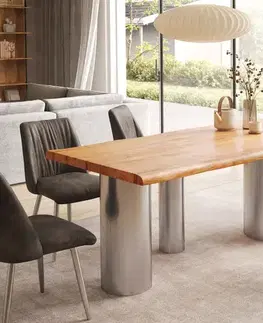 Jedálenské stoly DELIFE Jedálenský stôl Edge 200x100 XL akácia prírodná Troa nerezová oceľ kefovaná Live-Edge