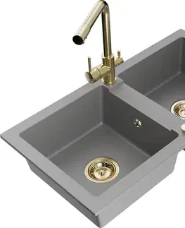 Kuchynské drezy MEXEN/S MEXEN/S - Mario granitový drez 2-bowl vrátane batérie Duero, šedá 6504-71-671600-50